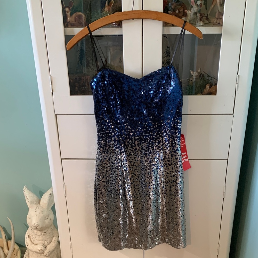 B. Smart jr sz 7 Blue and Silver Sequin Dress NWT